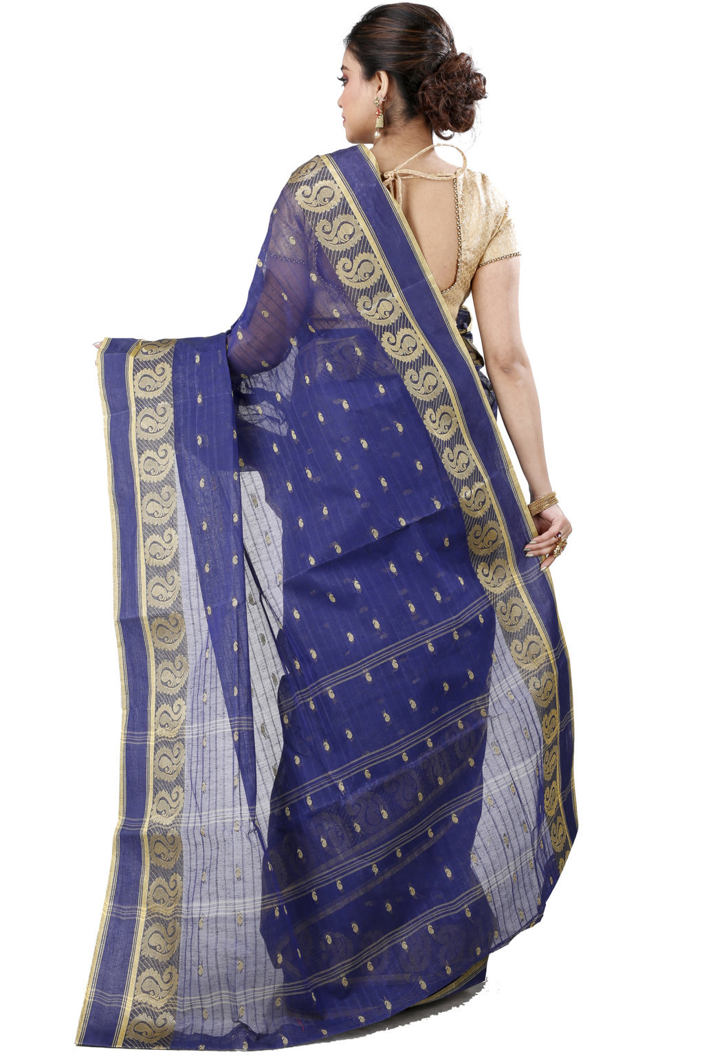 Naby Blue Pure Cotton Kolka_Guti Tant Saree (5132)